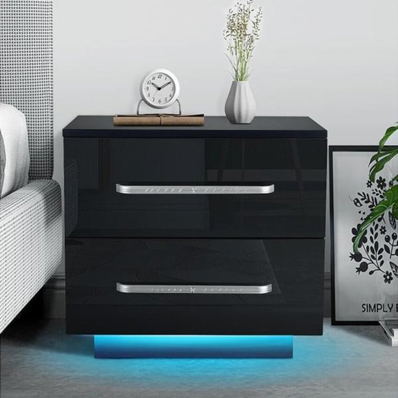 Modern LED Nightstand with Drawers - Picture 7 of 13